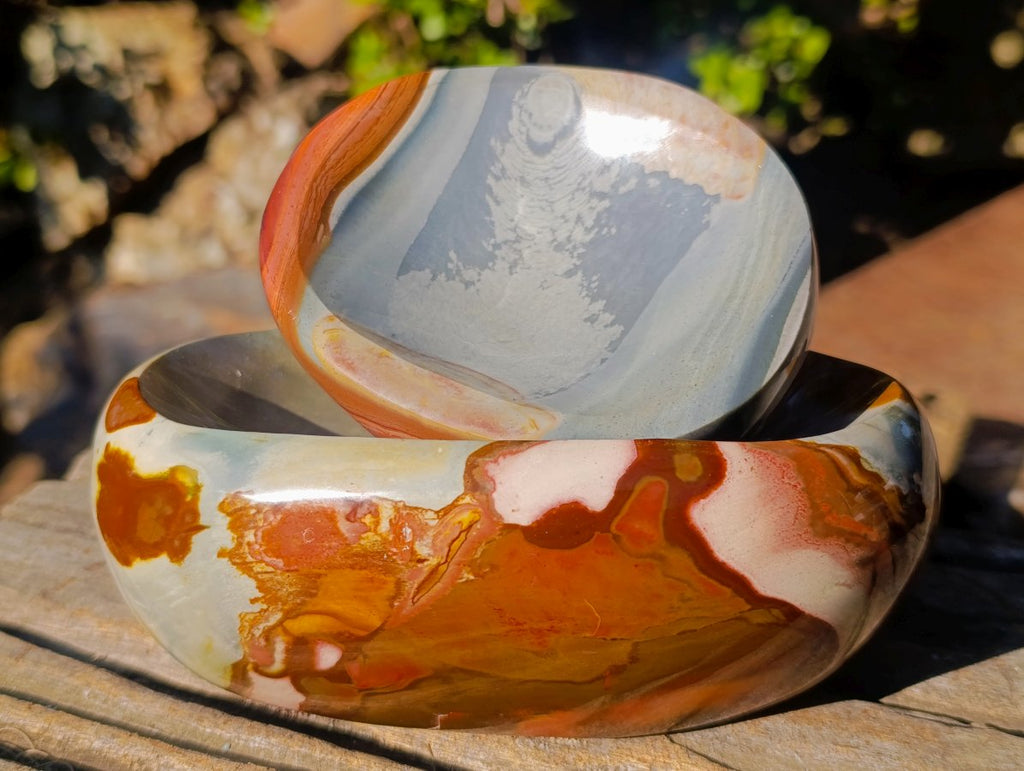 Polished Polychrome Jasper Bowls x 2 From NW Coast, Madagascar