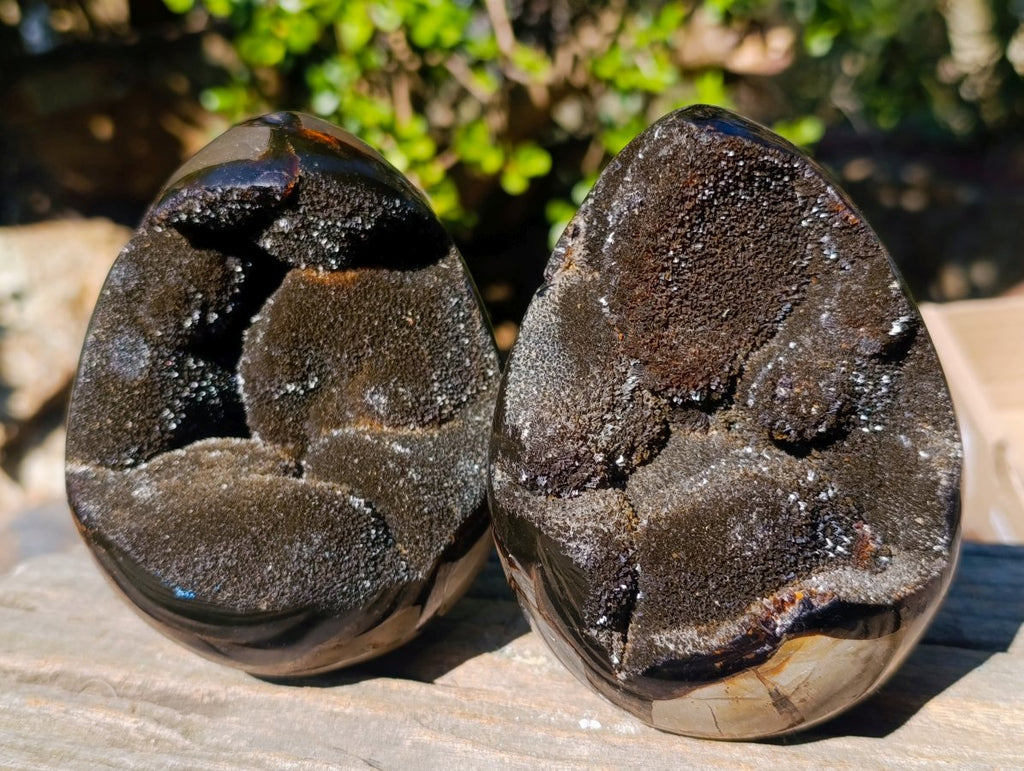 Polished and Natural Septerye Sauvage "Dragons Egg" Geodes x 2 From Mahajanga, Madagascar