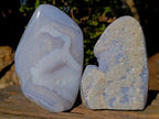 Polished and Natural Blue Lace Agate Standing Display Pieces with Dog Tooth Calcite x 3 From Nsanje, Malawi