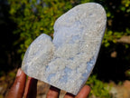 Polished and Natural Blue Lace Agate Standing Display Pieces with Dog Tooth Calcite x 3 From Nsanje, Malawi