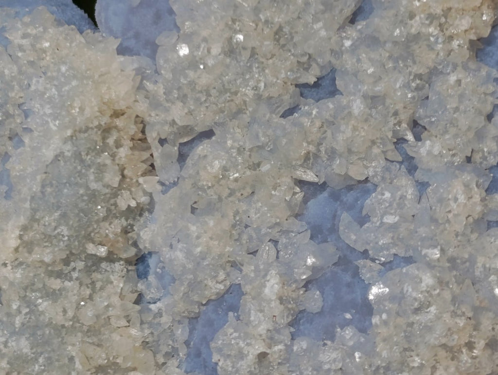 Polished and Natural Blue Lace Agate Standing Display Pieces with Dog Tooth Calcite x 3 From Nsanje, Malawi