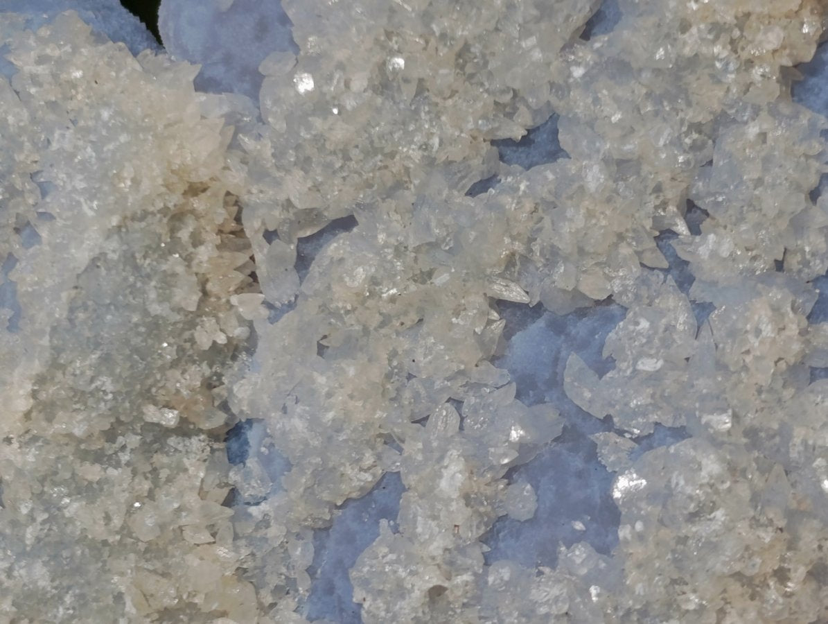 Polished and Natural Blue Lace Agate Standing Display Pieces with Dog Tooth Calcite x 3 From Nsanje, Malawi