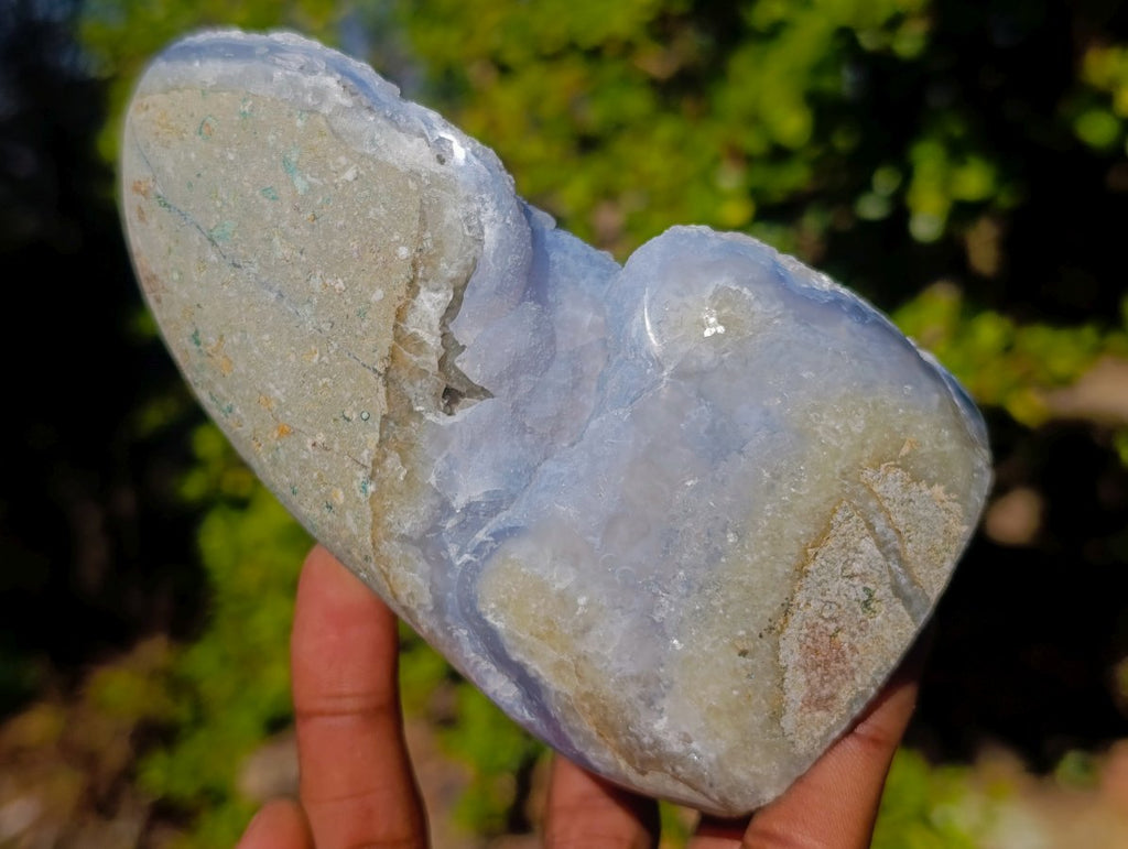 Polished and Natural Blue Lace Agate Standing Display Pieces with Dog Tooth Calcite x 3 From Nsanje, Malawi