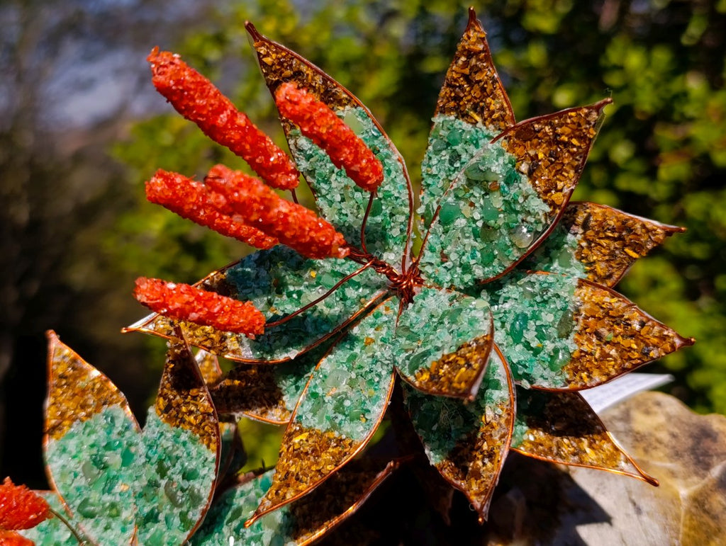 Hand Made Twin Aloe Stone Art Gemstone Trees x 2 From South Africa