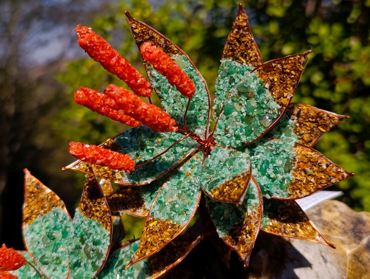 Hand Made Twin Aloe Stone Art Gemstone Trees x 2 From South Africa