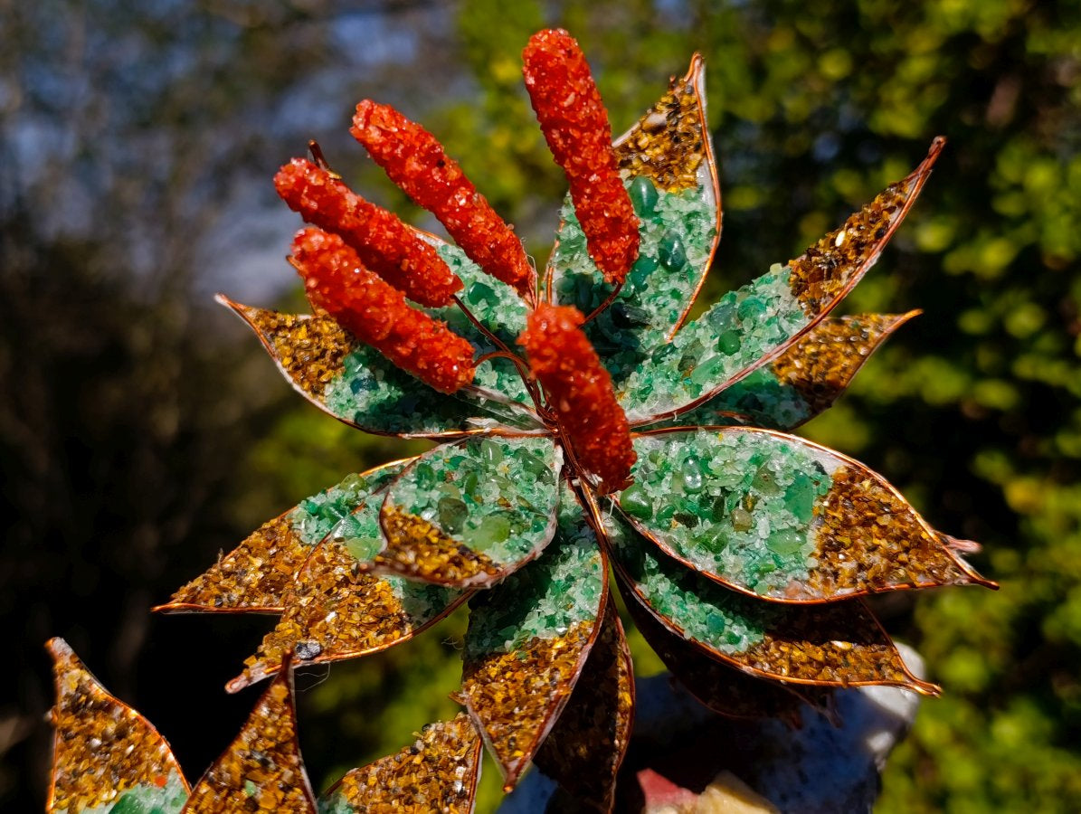 Hand Made Twin Aloe Stone Art Gemstone Trees x 2 From South Africa