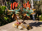 Hand Made Twin Aloe Stone Art Gemstone Trees x 2 From South Africa