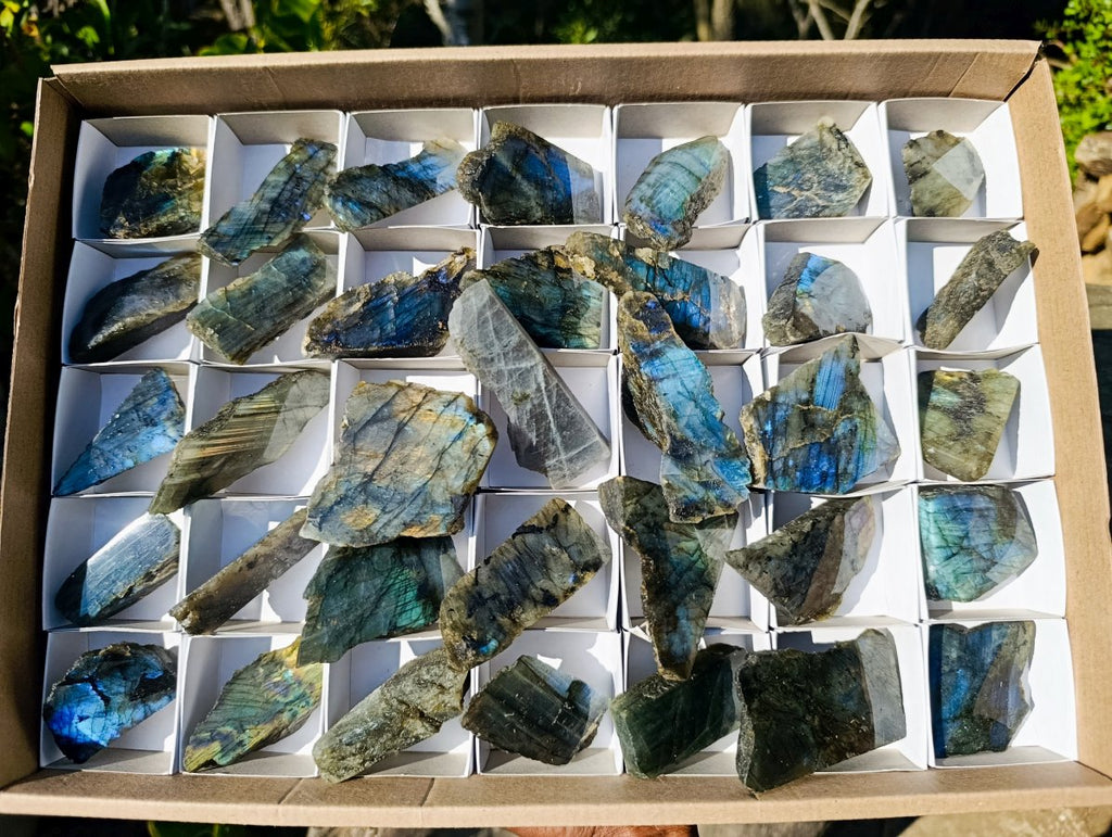 Polished One Side Labradorite Slices x 35 From Madagascar