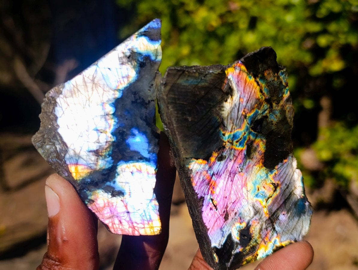 Polished One Side Labradorite Slices x 35 From Madagascar