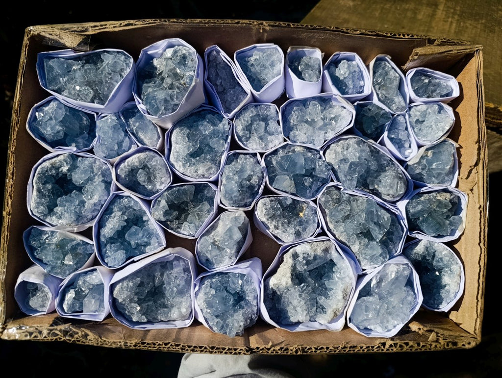 Natural Blue Celestite Specimens x 37 From Sakoany, Madagascar