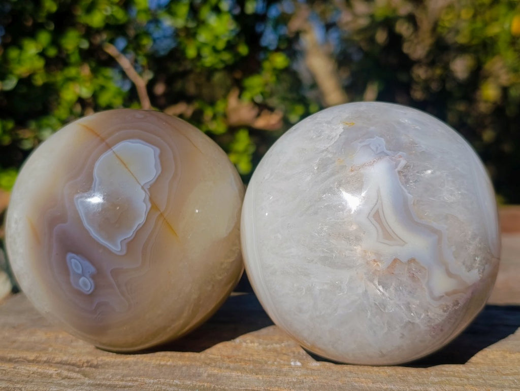 Polished Large Agate Spheres x 2 From Maintirano, Madagascar