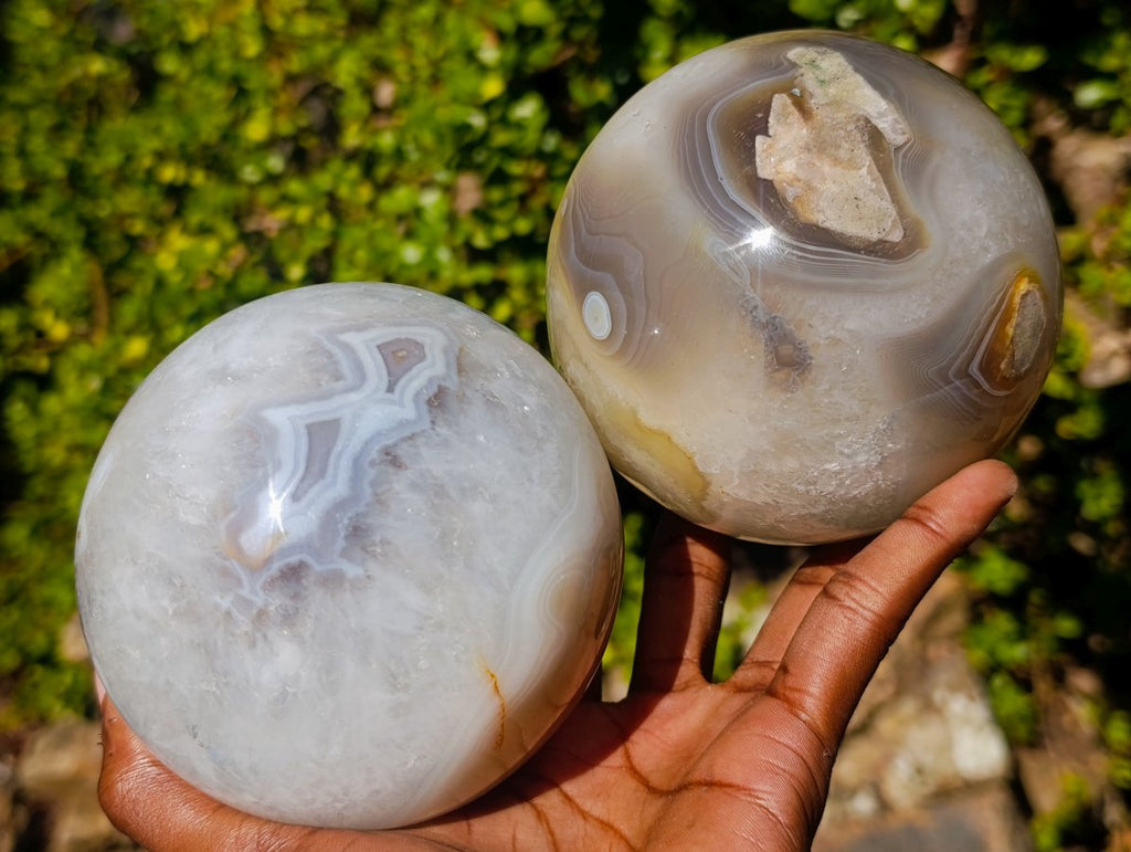 Polished Large Agate Spheres x 2 From Maintirano, Madagascar