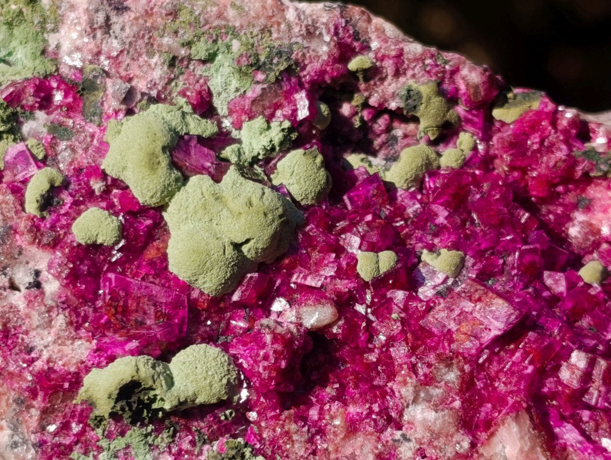 Natural Salrose Cobaltoan Dolomite Specimens with Malachite and Heterogenite x 4 From Kakanda, Congo