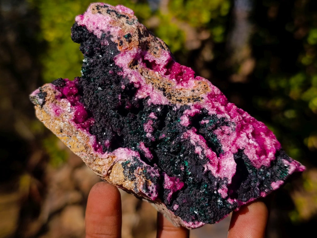 Natural Salrose Cobaltoan Dolomite Specimens with Malachite and Heterogenite x 4 From Kakanda, Congo