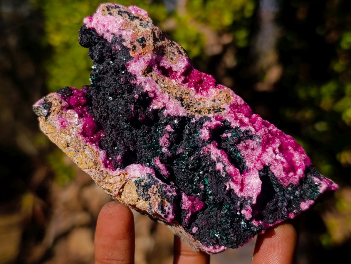 Natural Salrose Cobaltoan Dolomite Specimens with Malachite and Heterogenite x 4 From Kakanda, Congo