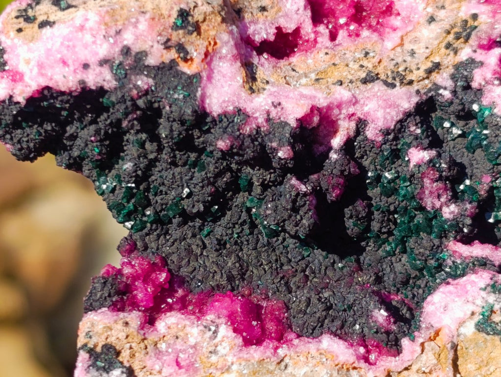Natural Salrose Cobaltoan Dolomite Specimens with Malachite and Heterogenite x 4 From Kakanda, Congo