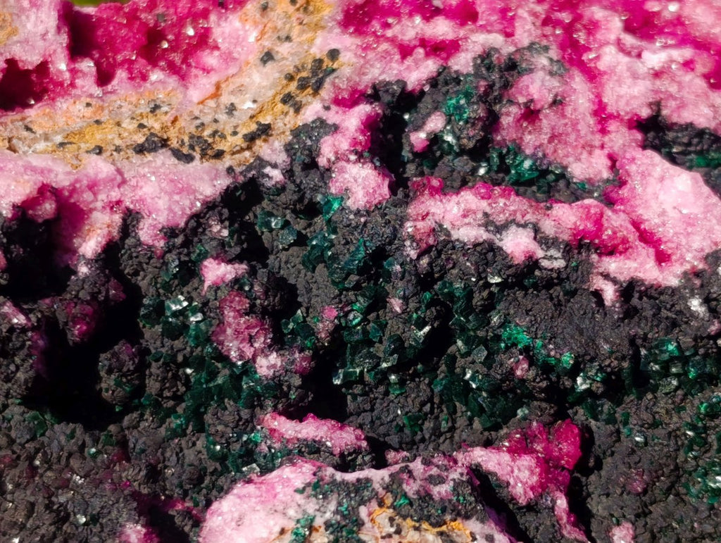 Natural Salrose Cobaltoan Dolomite Specimens with Malachite and Heterogenite x 4 From Kakanda, Congo