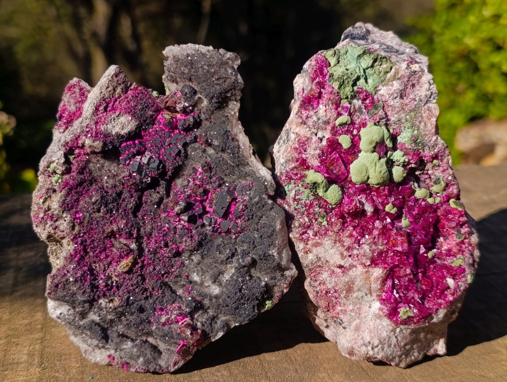 Natural Salrose Cobaltoan Dolomite Specimens with Malachite and Heterogenite x 4 From Kakanda, Congo