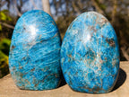 Polished Blue Apatite Standing Display Pieces x 3 From Betroka, Madagascar