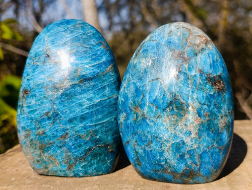 Polished Blue Apatite Standing Display Pieces x 3 From Betroka, Madagascar