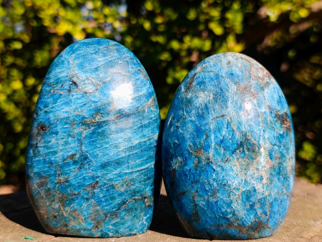 Polished Blue Apatite Standing Display Pieces x 3 From Betroka, Madagascar