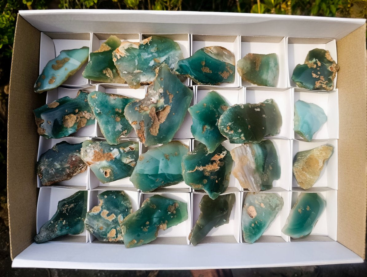Polished One Side Mtorolite Chrysoprase Slices x 24 From Mutorashanga, Zimbabwe