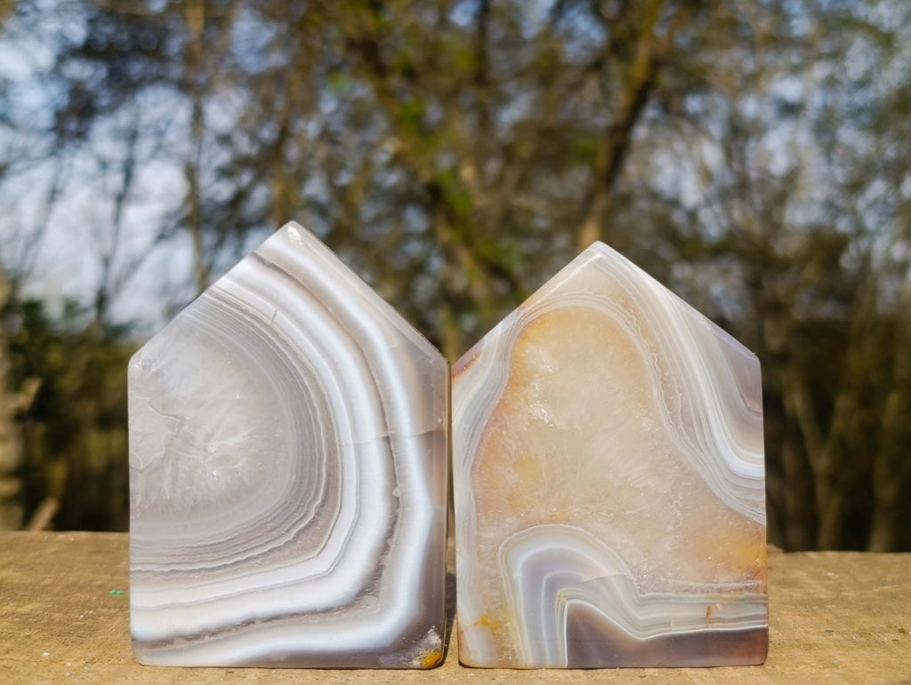 Polished Banded Agate Crystal Shaped Slices x 12 From Madagascar
