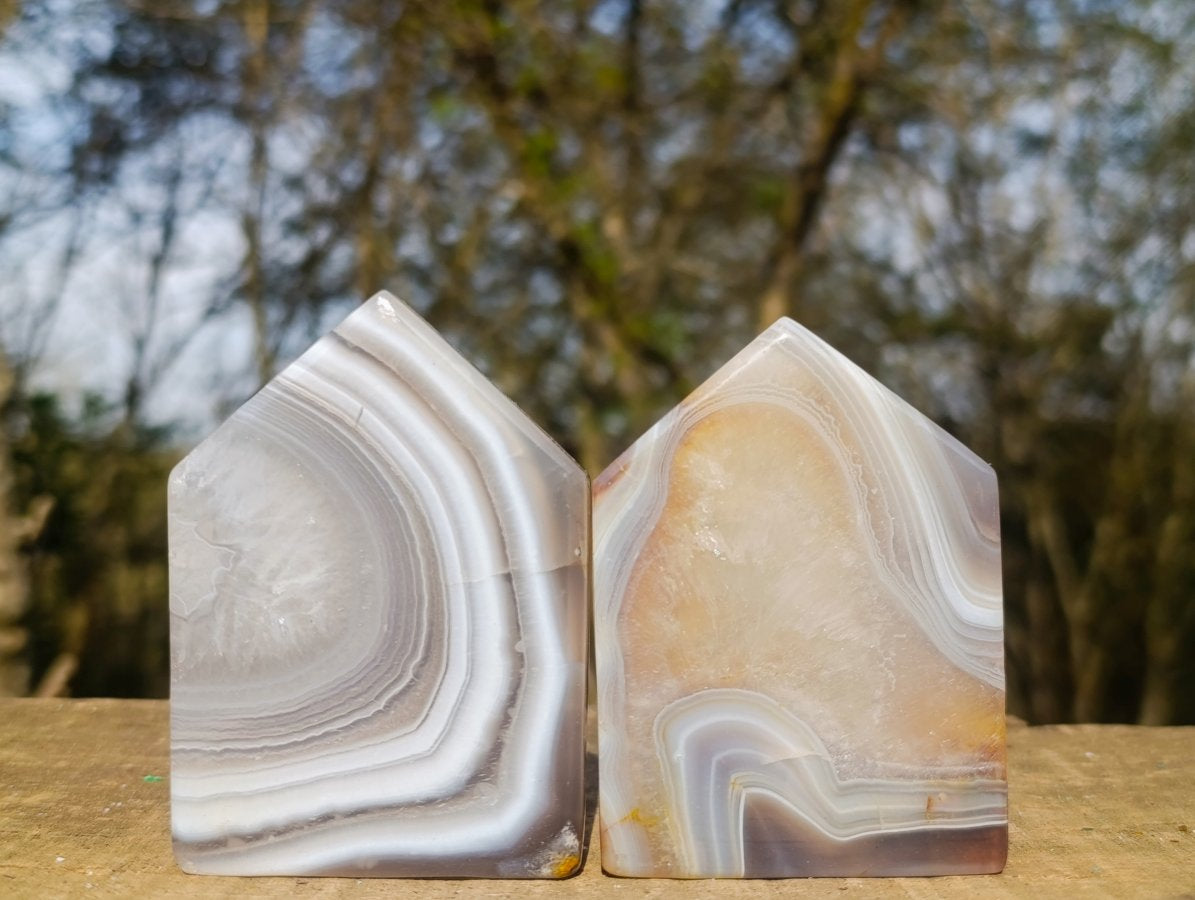 Polished Banded Agate Crystal Shaped Slices x 12 From Madagascar