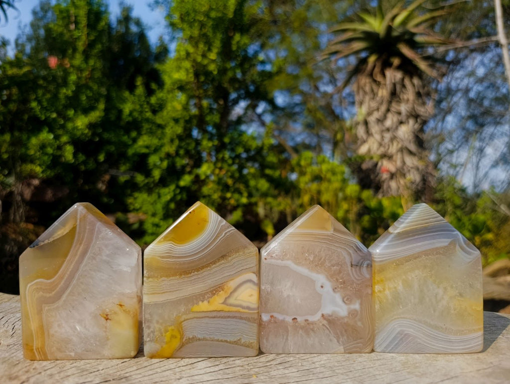 Polished Banded Agate Crystal Shaped Slices x 12 From Madagascar