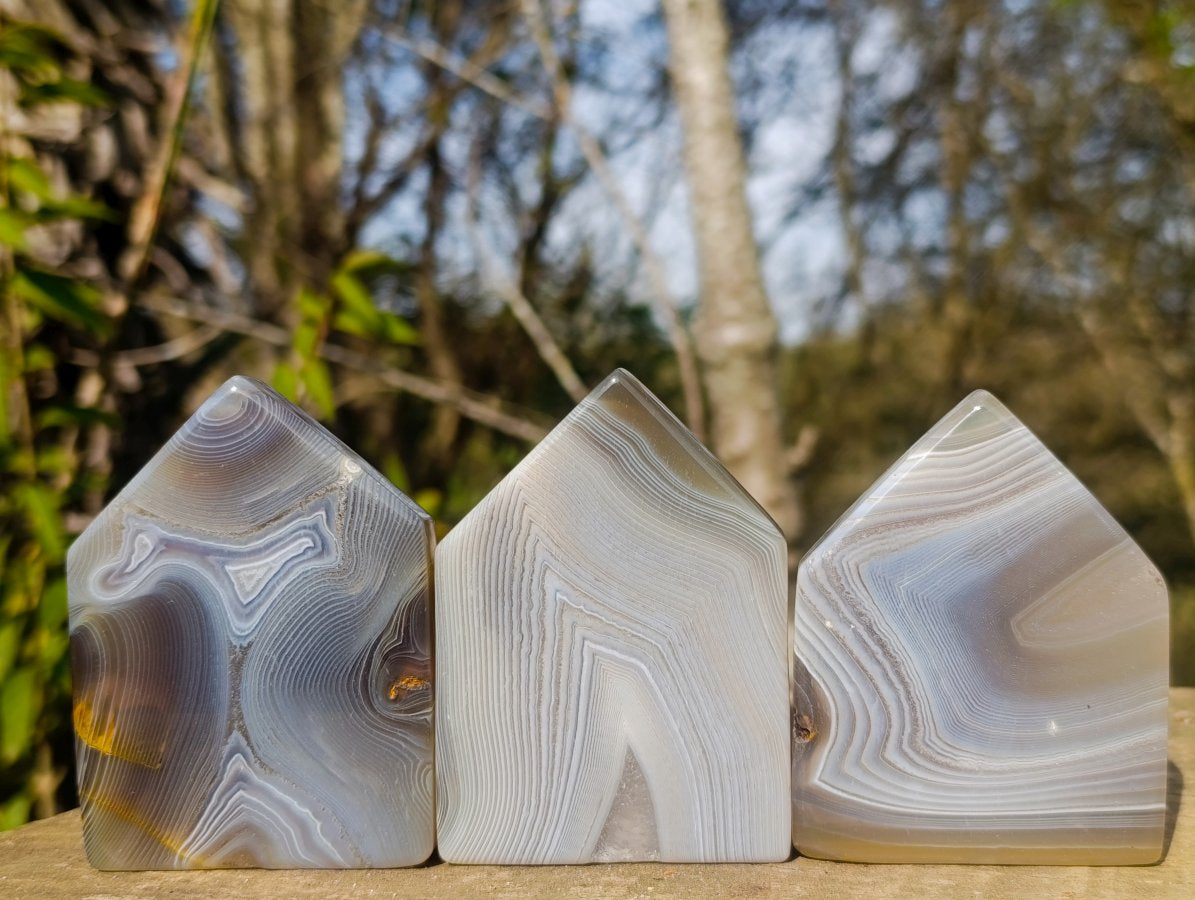 Polished Banded Agate Crystal Shaped Slices x 12 From Madagascar