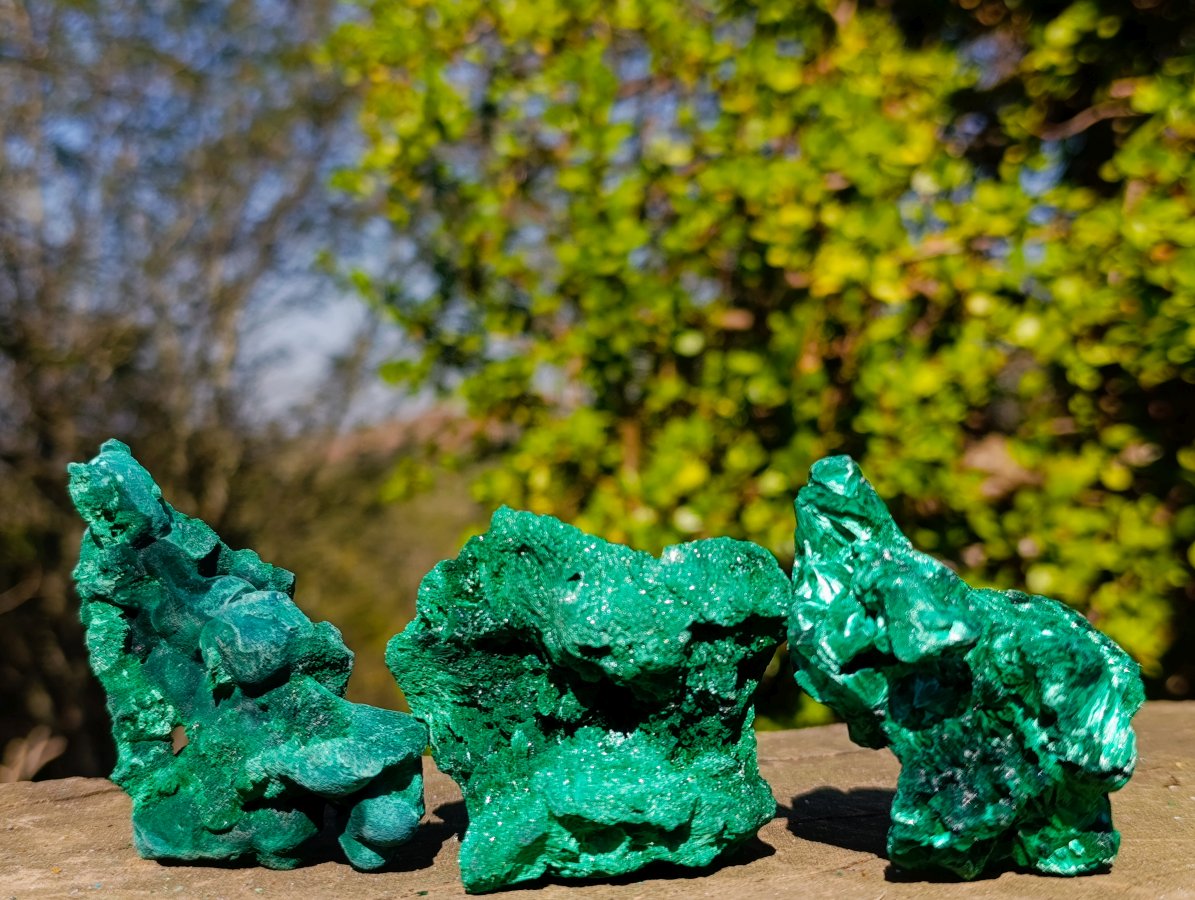 Natural Silky Malachite Specimens x 6 From Kasompe, Congo