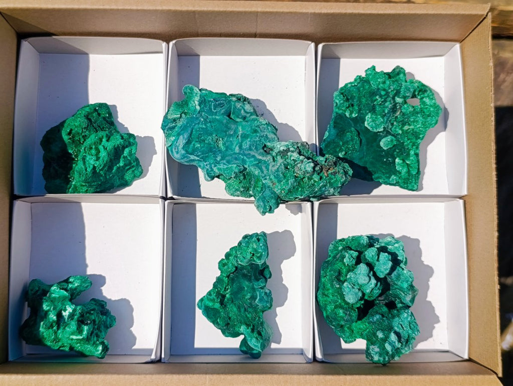 Natural Silky Malachite Specimens x 6 From Kasompe, Congo