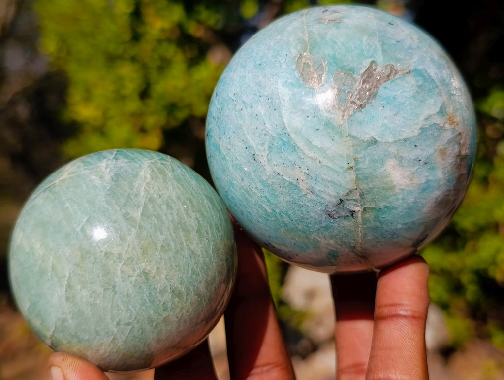 Polished Amazonite Spheres x 3 From Madagascar