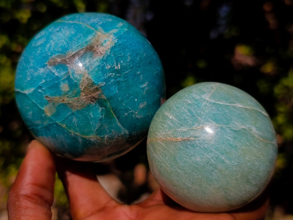 Polished Amazonite Spheres x 3 From Madagascar