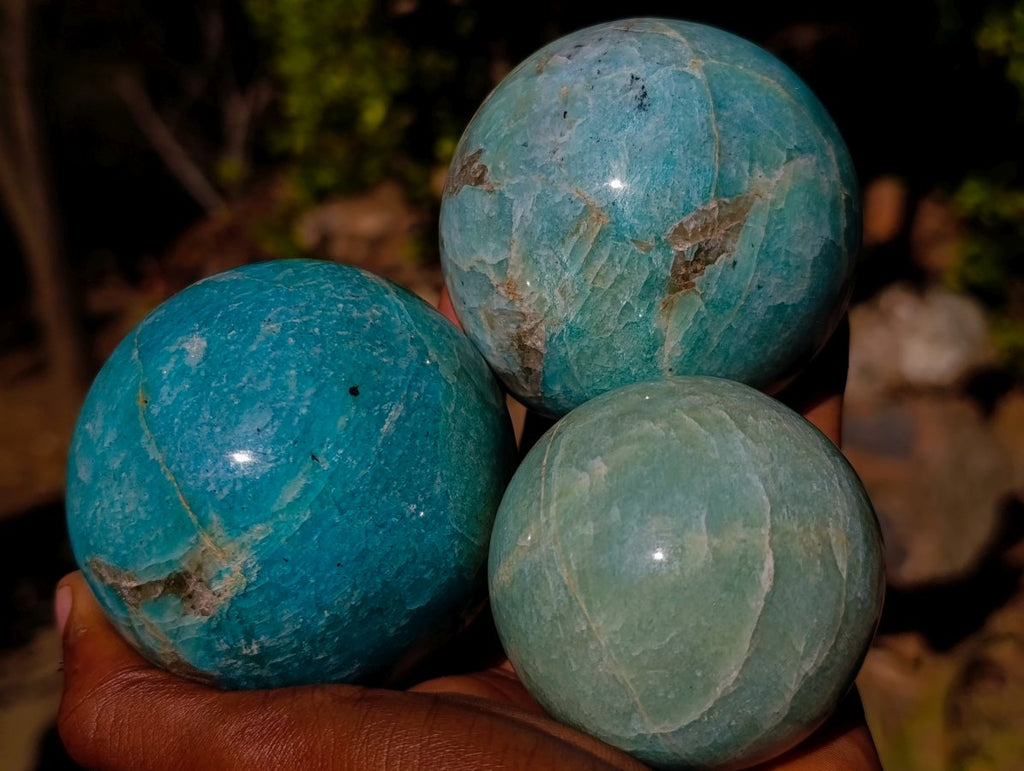 Polished Amazonite Spheres x 3 From Madagascar