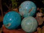 Polished Amazonite Spheres x 3 From Madagascar
