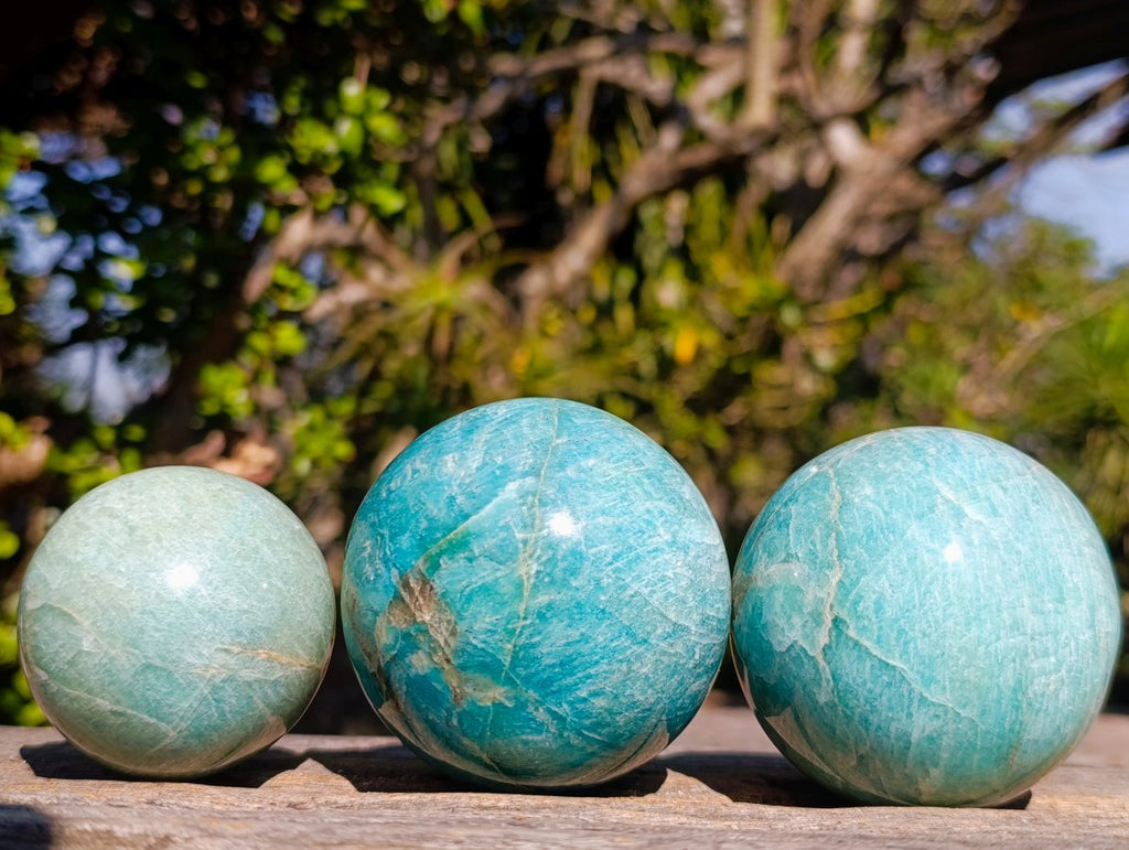 Polished Amazonite Spheres x 3 From Madagascar