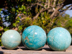 Polished Amazonite Spheres x 3 From Madagascar