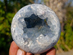 Polished and Natural Blue Celestite Spheres x 2 From Sakoany, Madagascar