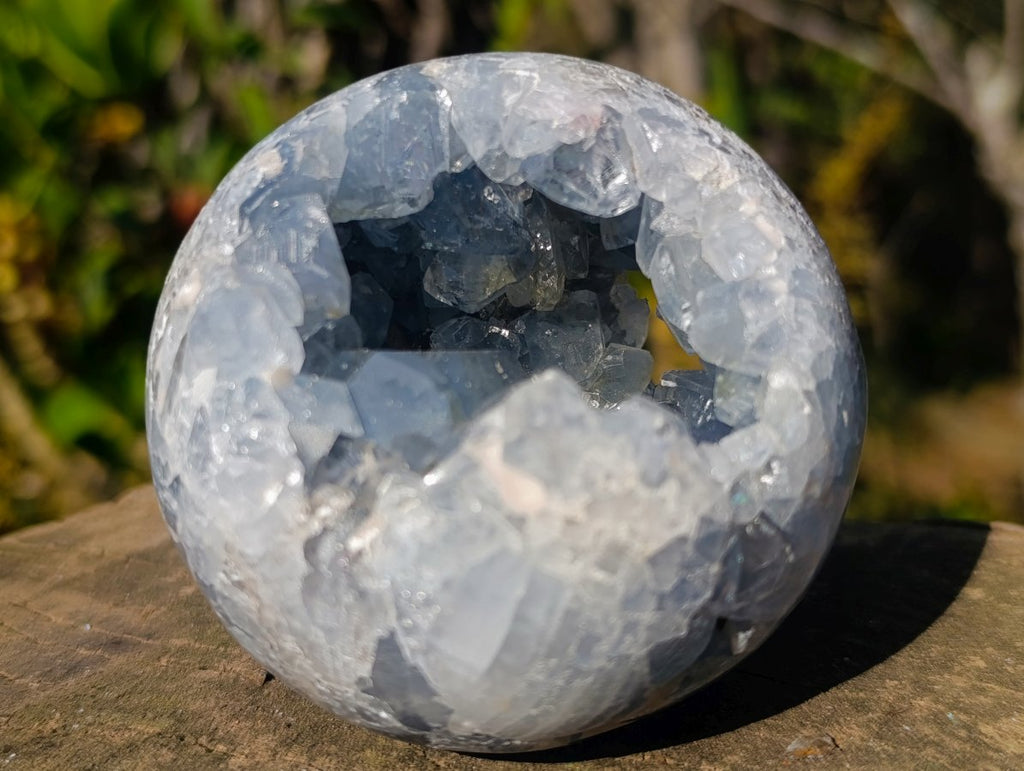Polished and Natural Blue Celestite Spheres x 2 From Sakoany, Madagascar