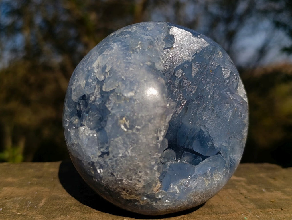 Polished and Natural Blue Celestite Spheres x 2 From Sakoany, Madagascar