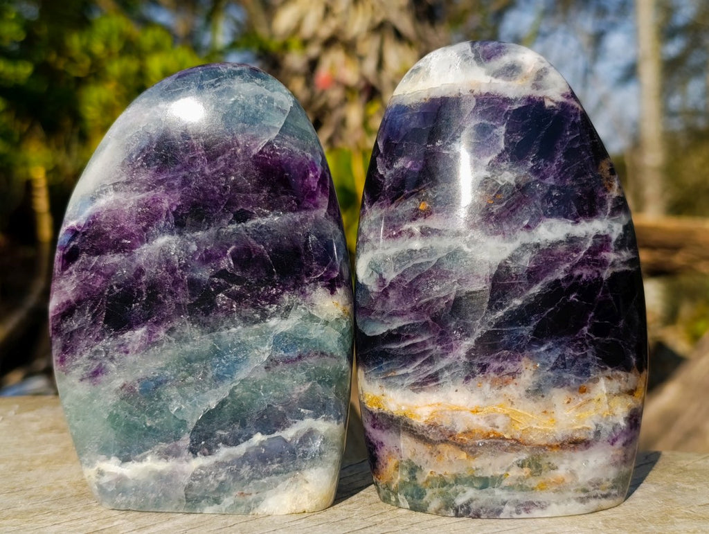 Polished Watermelon Fluorite Standing Display Pieces x 3 From Uis, Namibia