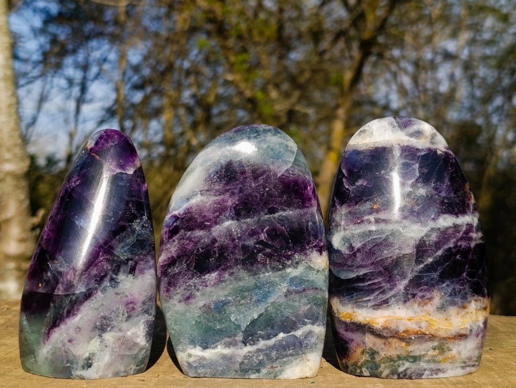 Polished Watermelon Fluorite Standing Display Pieces x 3 From Uis, Namibia