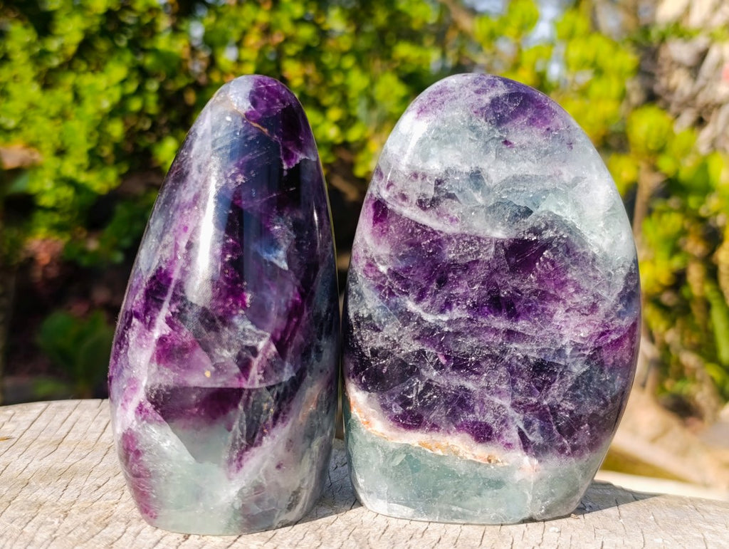 Polished Watermelon Fluorite Standing Display Pieces x 3 From Uis, Namibia