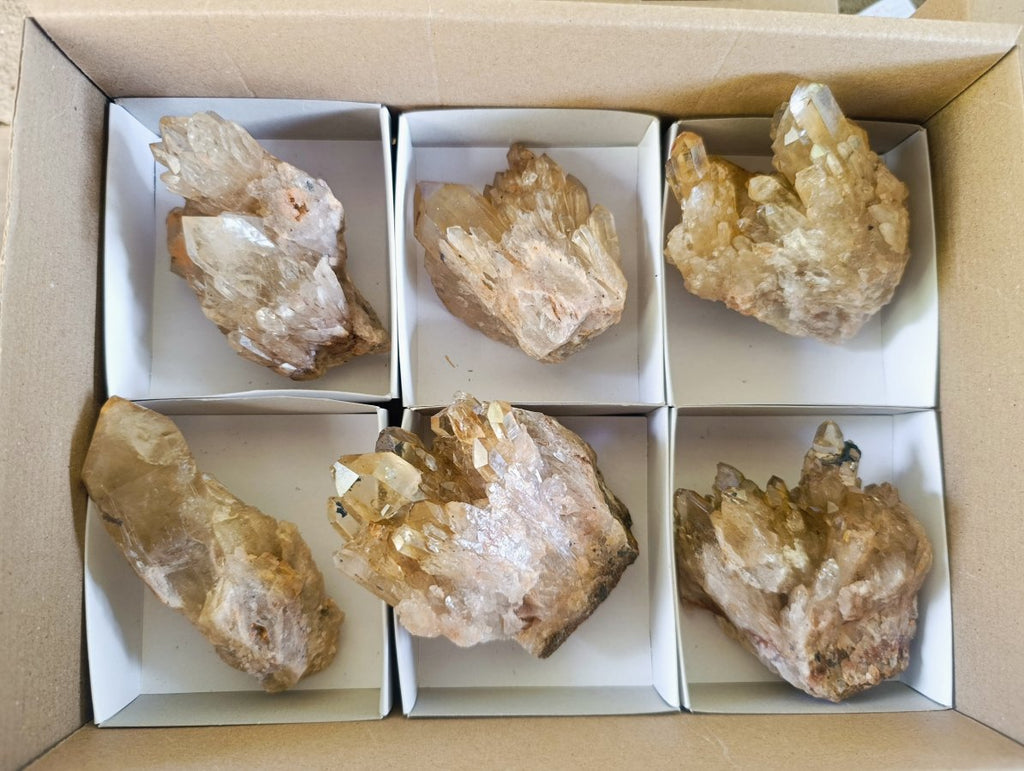 Natural Golden Citrine Quartz Clusters x 6 From Luena, Congo