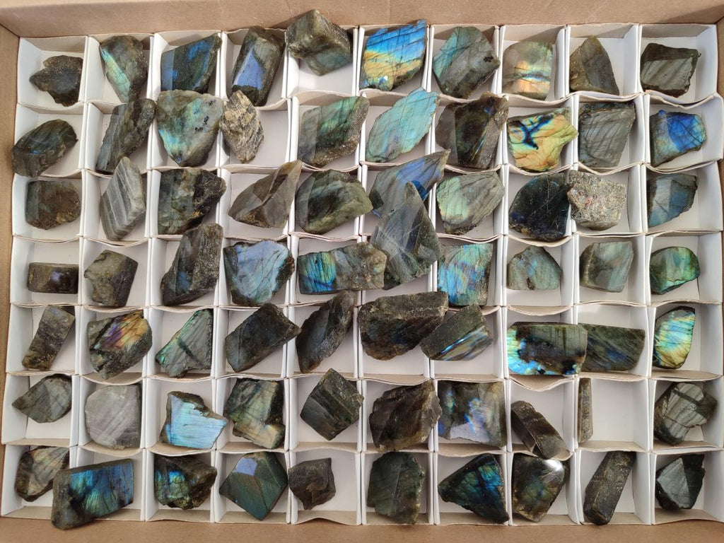 Polished One Side Labradorite Slices x 70 From Madagascar - Toprock Gemstones and Minerals 