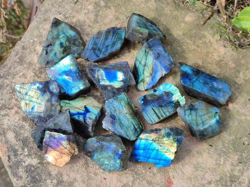 Polished One Side Labradorite Slices x 70 From Madagascar - Toprock Gemstones and Minerals 