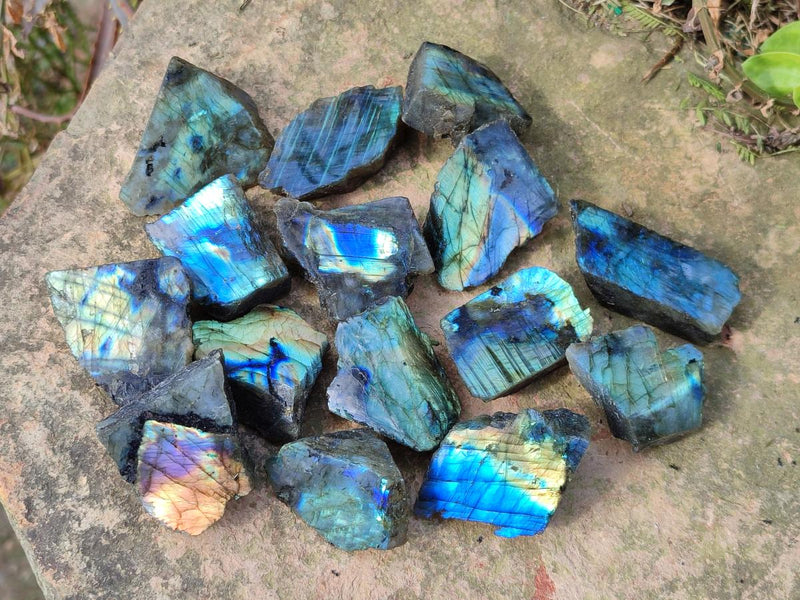 Polished One Side Labradorite Slices x 70 From Madagascar - Toprock Gemstones and Minerals 