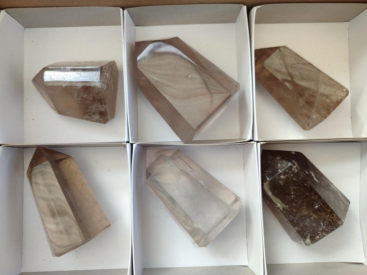 Polished Mixed Smokey Window Quartz Display Crystals x 6 From Madagascar - Toprock Gemstones and Minerals 
