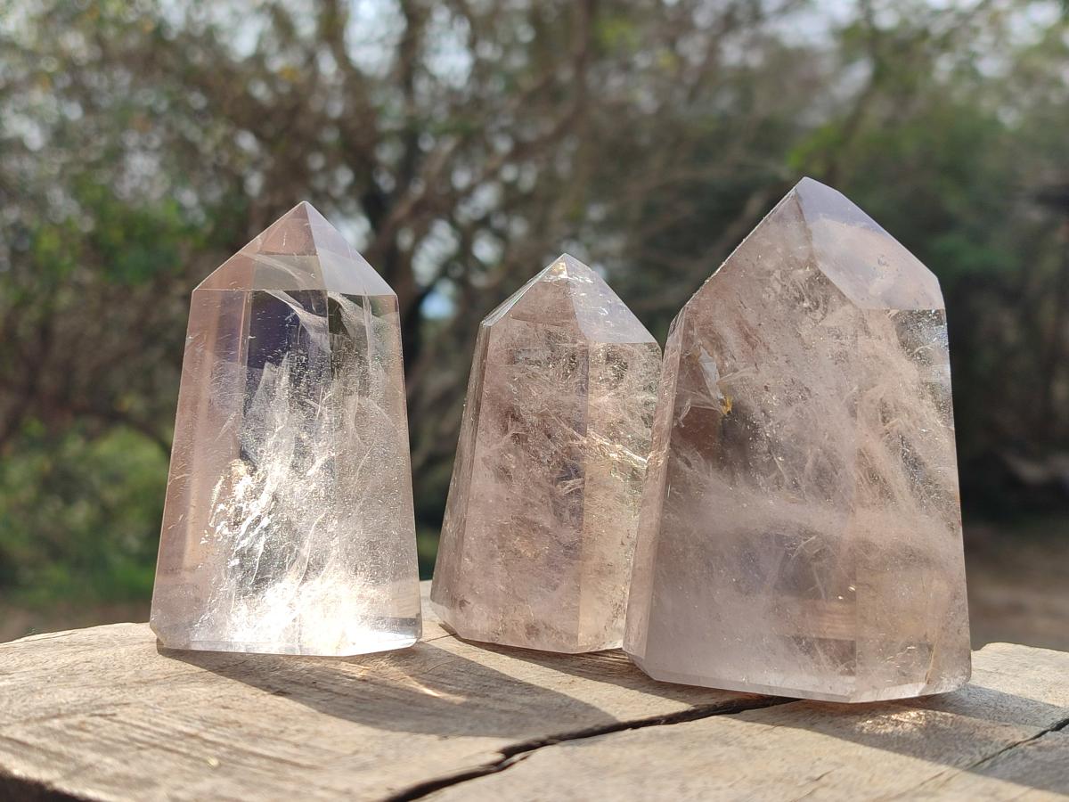 Polished Mixed Smokey Window Quartz Display Crystals x 6 From Madagascar - Toprock Gemstones and Minerals 